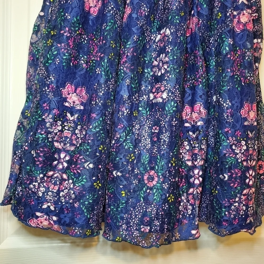 Laura Ashley London Girls 6x Floral Lace Overlay Fit & Flare Navy Pink Dress